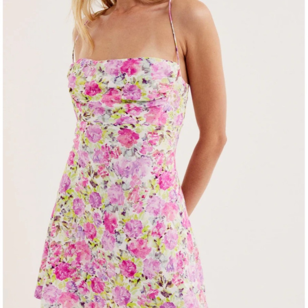 FOR LOVE AND LEMONS Floral Pink and Purple Women's Dress